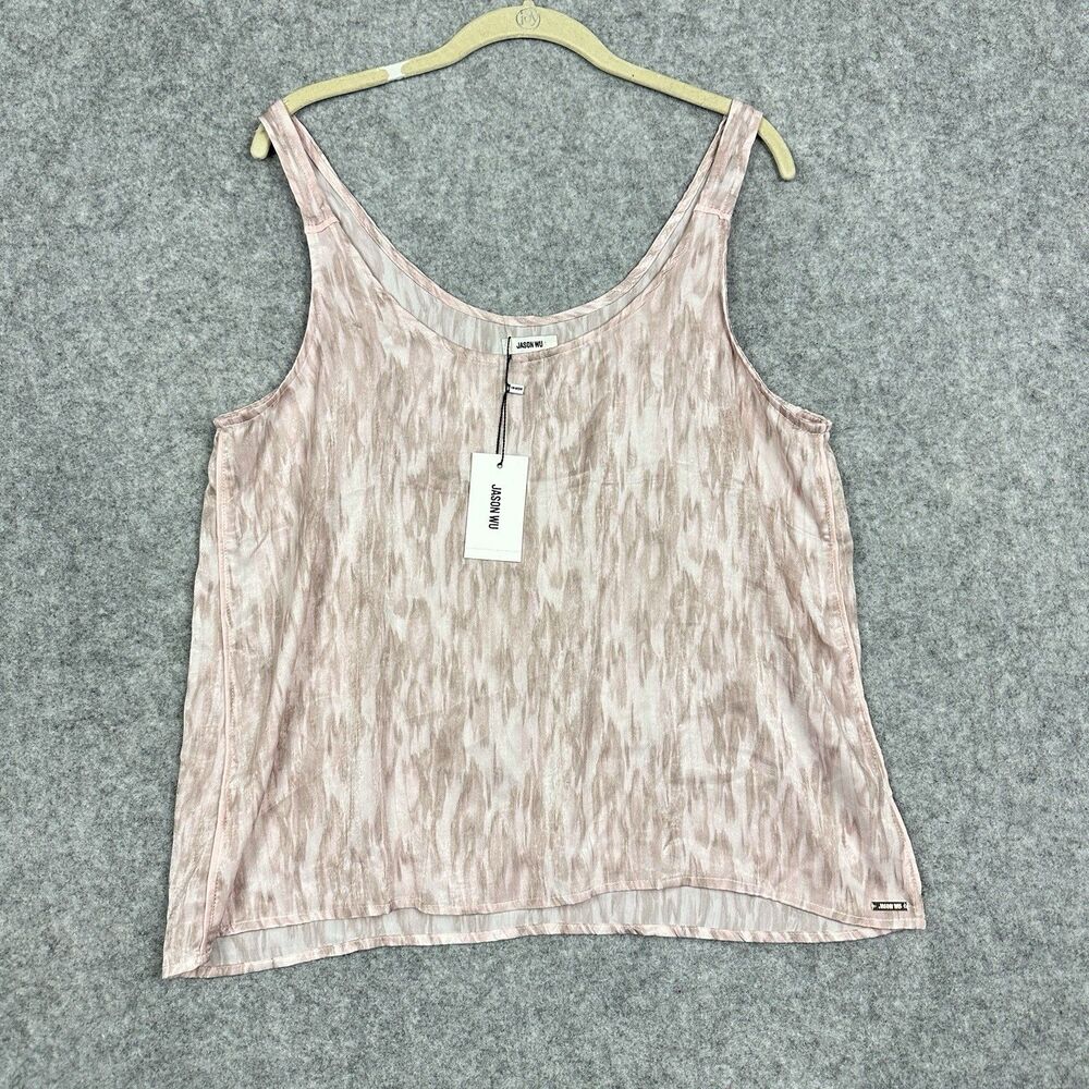 Jason Wu Tank Top Womens L Pink Absract Animal Print Relaxed Satin NEW READ*